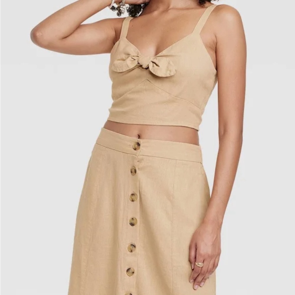 Universal Thread Linen Blend Tie-Front Cropped Ta… - image 2